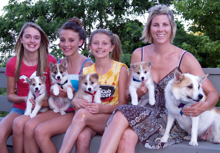 Kristy and the girsl with all four pups